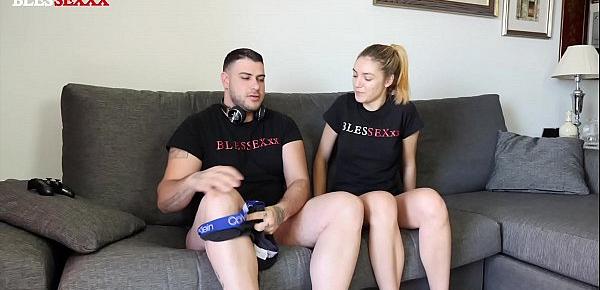  Teen playing video games while riding on a cock